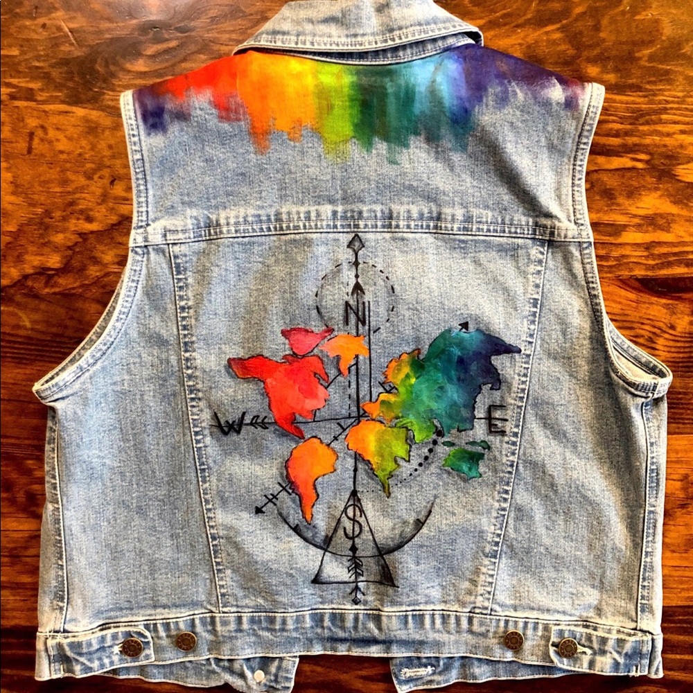 Hand painted denim vest.